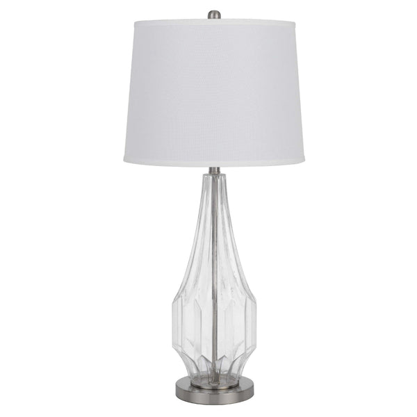 34 Inch Table Lamp Set of 2, White Drum Shade, Glass, Round Metal Base - BM313397