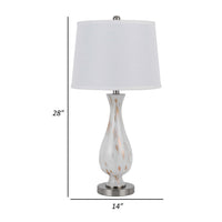 28 Inch Table Lamp Set of 2, White Shade, Elegant Curved Glass, Metal Base - BM313399