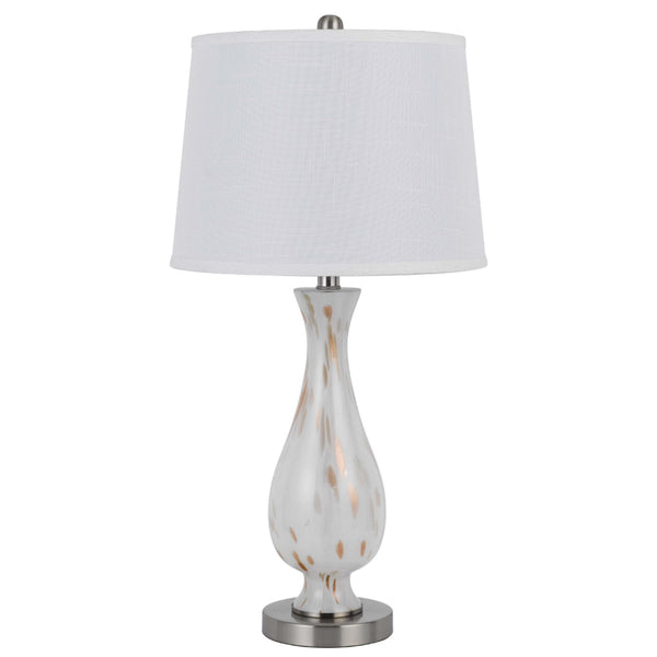 28 Inch Table Lamp Set of 2, White Shade, Elegant Curved Glass, Metal Base - BM313399