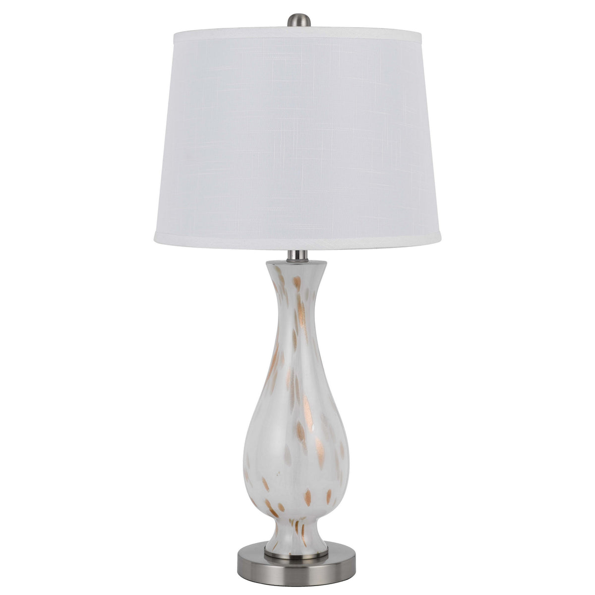 28 Inch Table Lamp Set of 2, White Shade, Elegant Curved Glass, Metal Base - BM313399