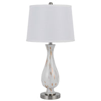 28 Inch Table Lamp Set of 2, White Shade, Elegant Curved Glass, Metal Base - BM313399