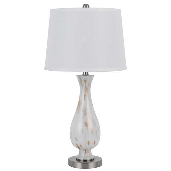 28 Inch Table Lamp Set of 2, White Shade, Elegant Curved Glass, Metal Base - BM313399