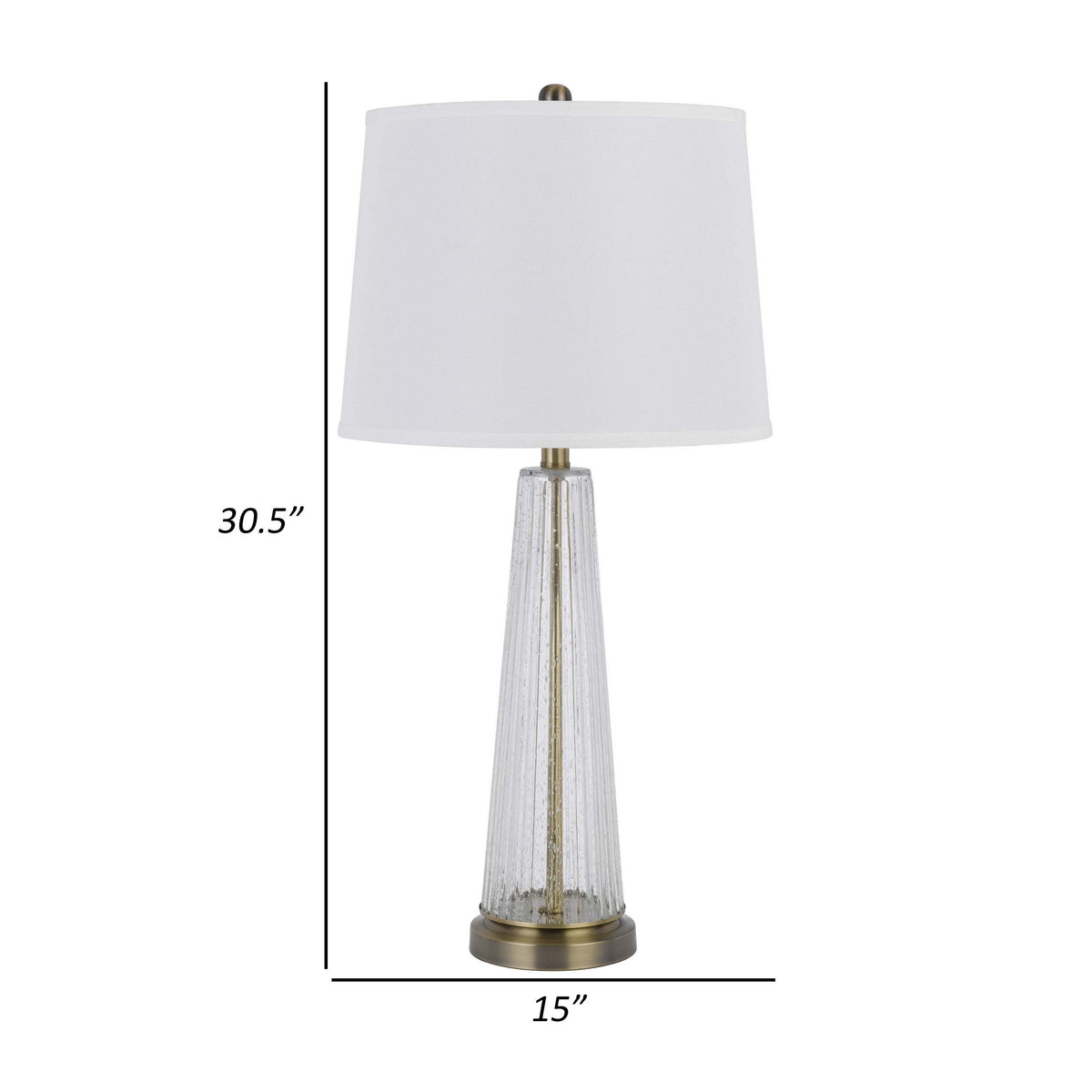 31 Inch Table Lamp Set of 2, White Shade, Tapered Glass Body, Metal Base - BM313400