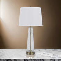 31 Inch Table Lamp Set of 2, White Shade, Tapered Glass Body, Metal Base - BM313400