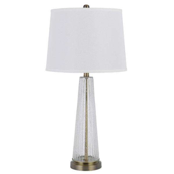 31 Inch Table Lamp Set of 2, White Shade, Tapered Glass Body, Metal Base - BM313400