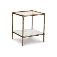 Dalie 25 Inch Accent Table, Square Glass Tabletop, Marble, Antique Gold - BM313401