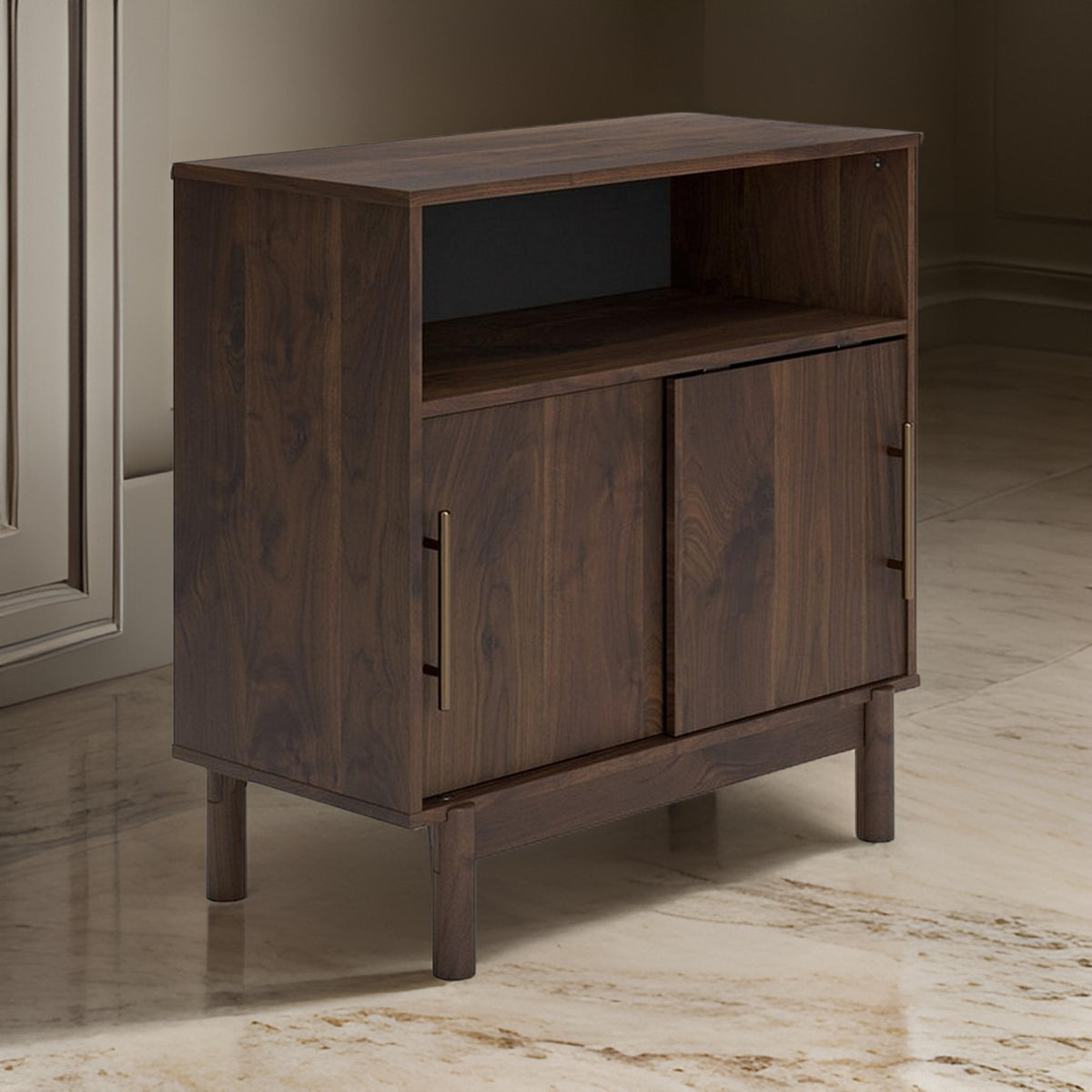 Calso 32 Inch Accent Sideboard Cabinet, 2 Sliding Doors, Brown Walnut Wood - BM313403