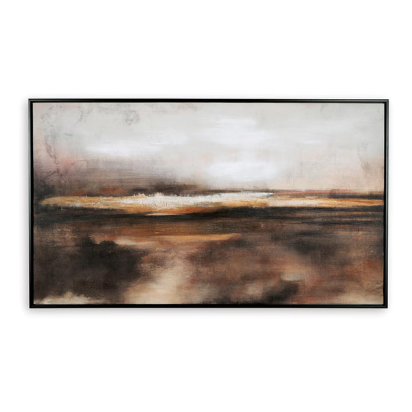 35 x 60 Inch Wall Art, Hand Painted Abstract Landscape, Black Brown Finish - BM313405