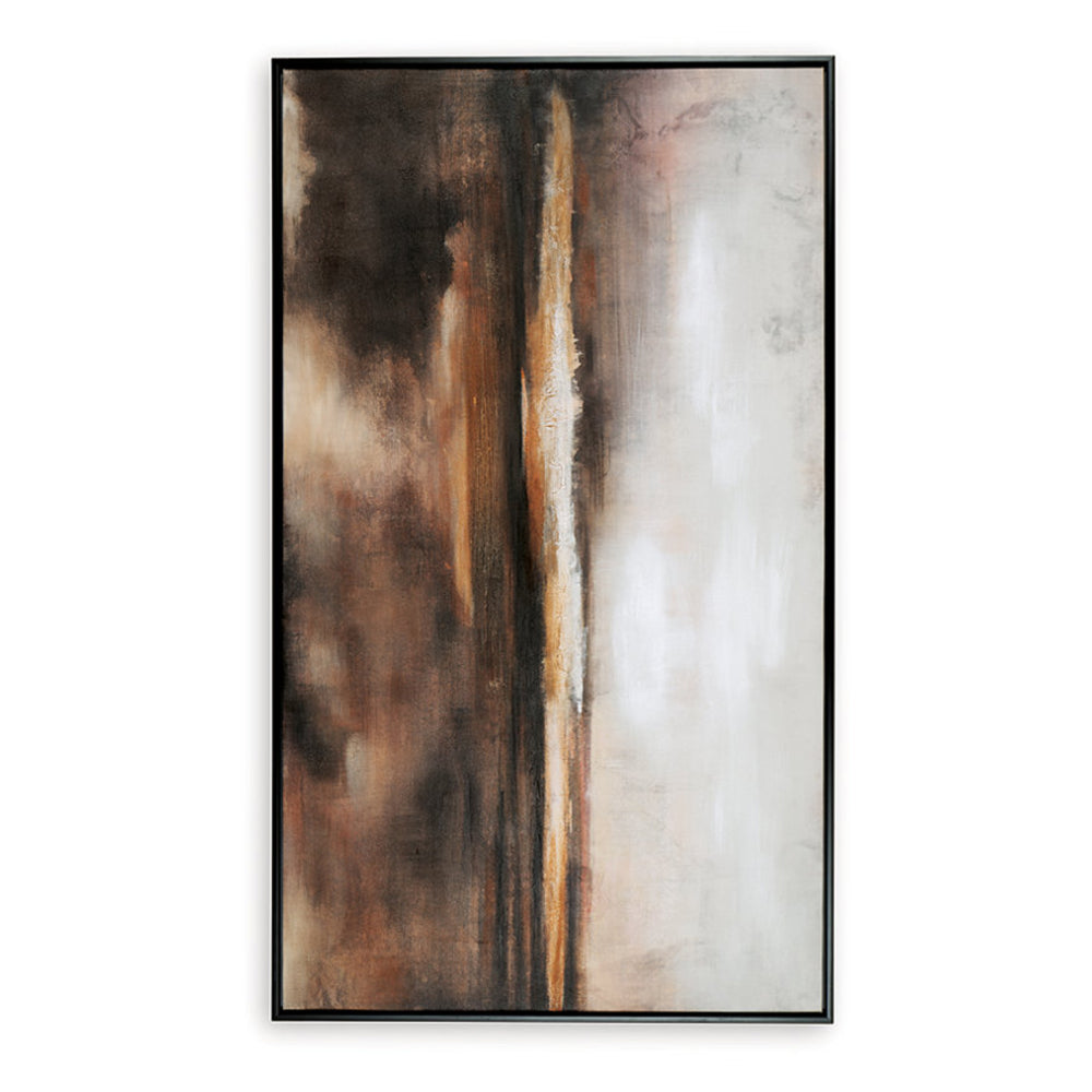 35 x 60 Inch Wall Art, Hand Painted Abstract Landscape, Black Brown Finish - BM313405