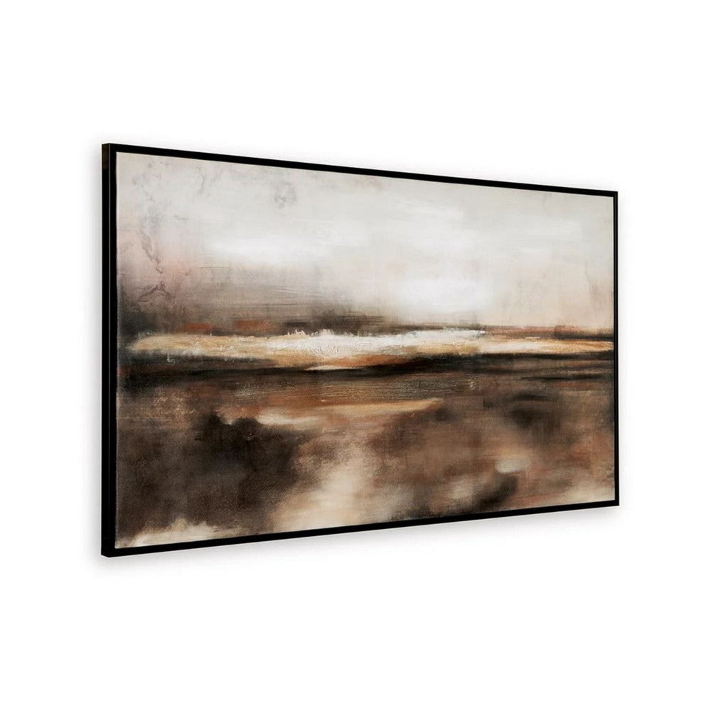 35 x 60 Inch Wall Art, Hand Painted Abstract Landscape, Black Brown Finish - BM313405