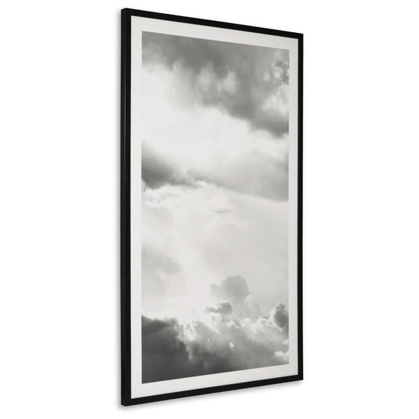 37 x 63 Wall Art Decor, Cloudy Sky, Wrapped Canvas, D Ring, Black, White  - BM313416