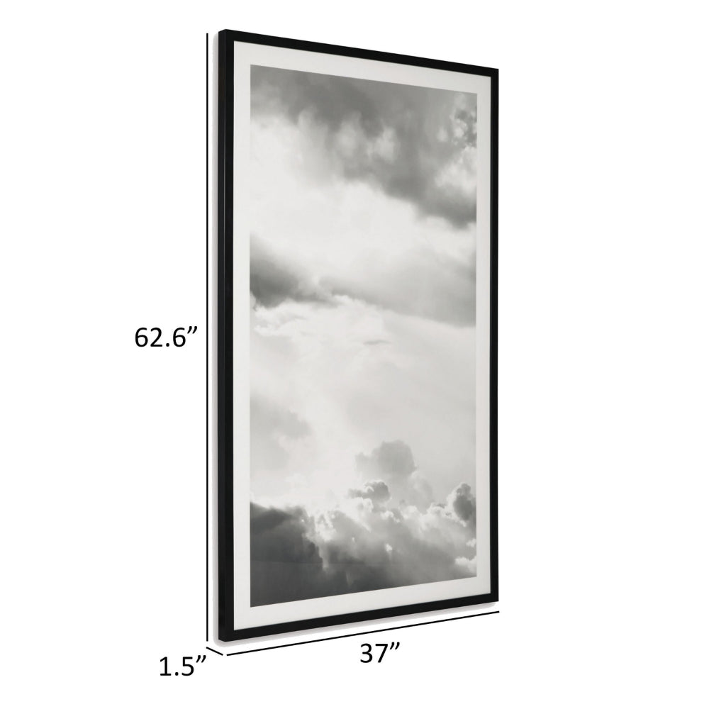 37 x 63 Wall Art Decor, Cloudy Sky, Wrapped Canvas, D Ring, Black, White  - BM313416