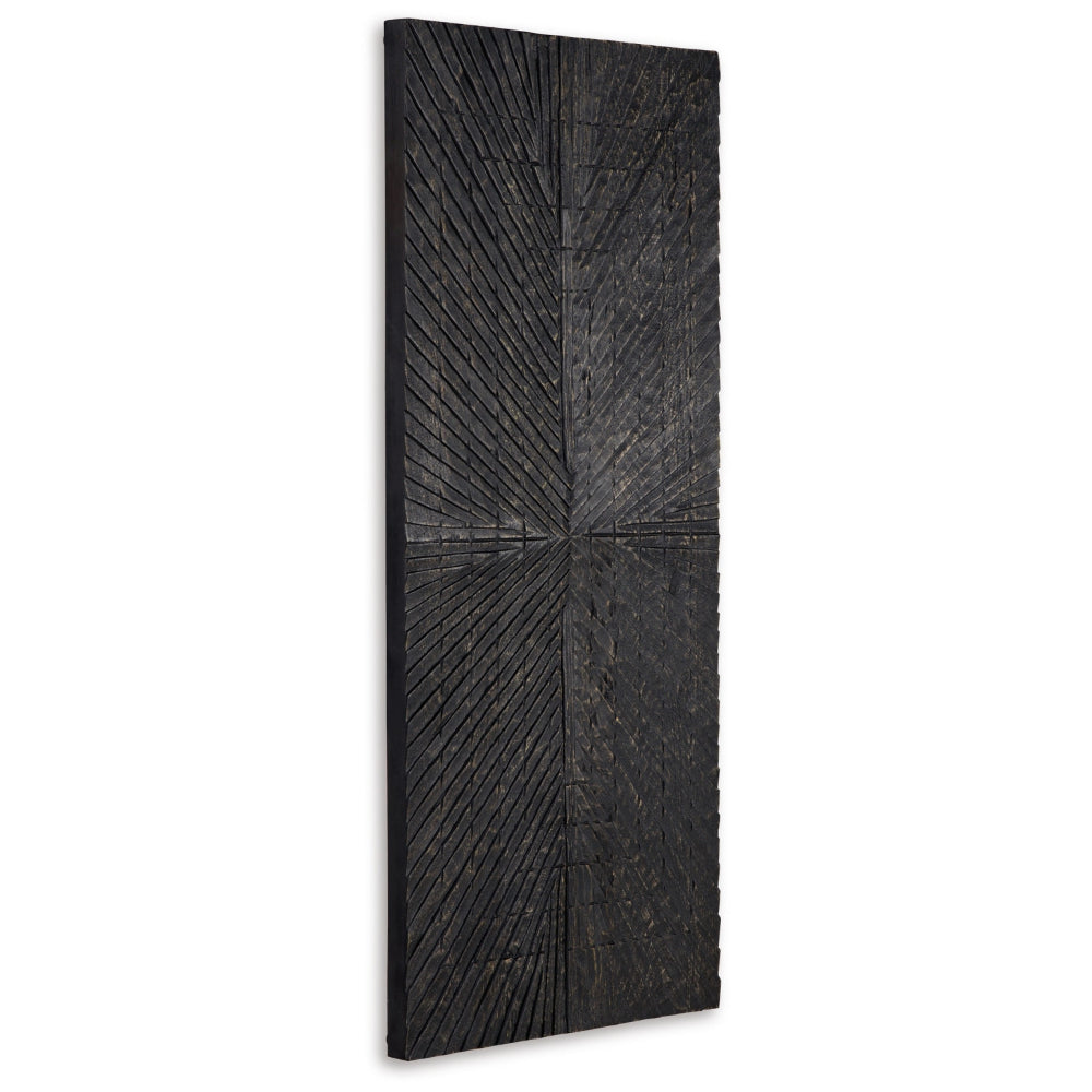 Ernest 20 x 48 Wall Decor, Carved Sunburst Design, Wood Panel, Black Finish - BM313418