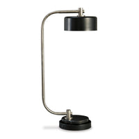 Mary 25 Inch Desk Lamp, USB Port and Switch, Marble, Silver and Black Metal - BM313420