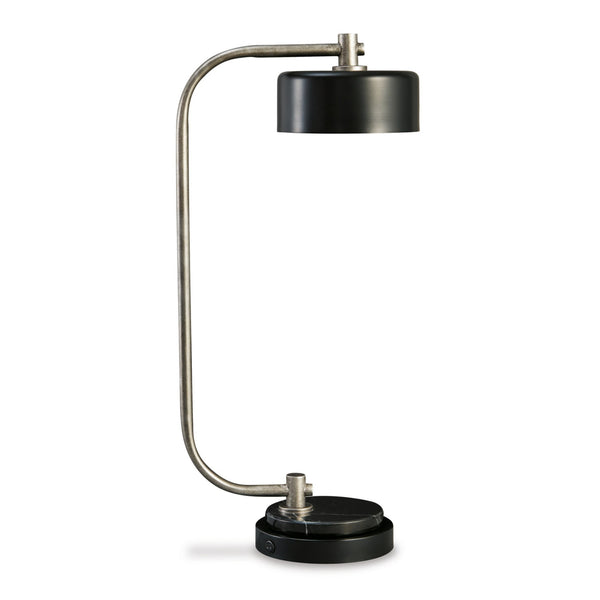 Mary 25 Inch Desk Lamp, USB Port and Switch, Marble, Silver and Black Metal - BM313420