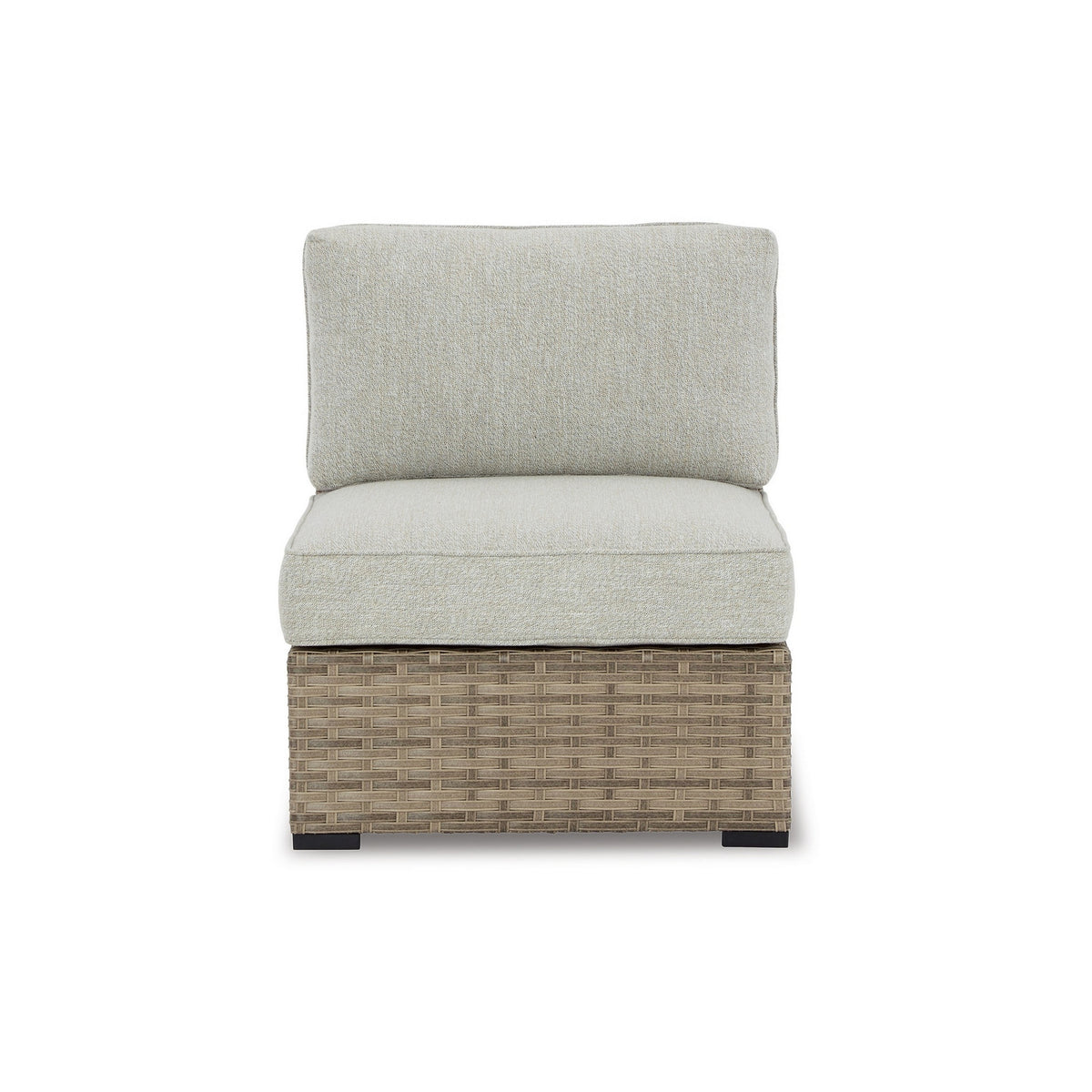 Walter 34 Inch Outdoor Armless Chair Set of 2, Wicker, Beige Fabric Cushion - BM313422