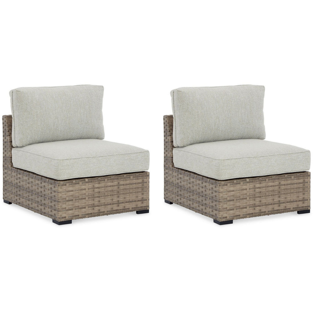 Walter 34 Inch Outdoor Armless Chair Set of 2, Wicker, Beige Fabric Cushion - BM313422