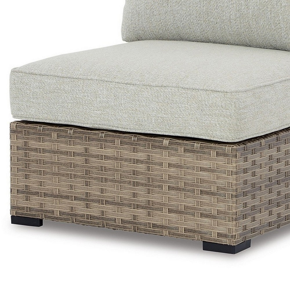 Walter 34 Inch Outdoor Armless Chair Set of 2, Wicker, Beige Fabric Cushion - BM313422