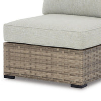 Walter 34 Inch Outdoor Armless Chair Set of 2, Wicker, Beige Fabric Cushion - BM313422