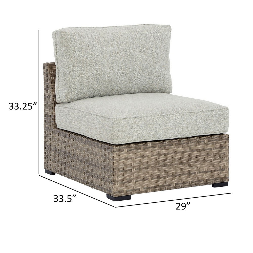 Walter 34 Inch Outdoor Armless Chair Set of 2, Wicker, Beige Fabric Cushion - BM313422