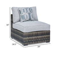 Saki 35 Inch Outdoor Armless Chair Set of 2 with 2 Pillows, Wicker, Gray - BM313425