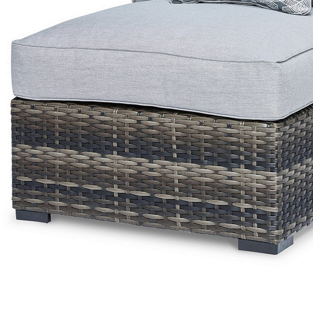 Saki 35 Inch Outdoor Armless Chair Set of 2 with 2 Pillows, Wicker, Gray - BM313425