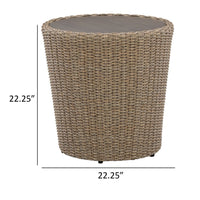 22 Inch Outdoor End Table, Round Shape, Handwoven Resin Wicker, Beige Brown - BM313427