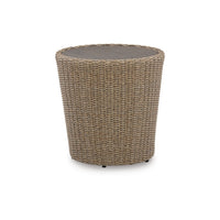 22 Inch Outdoor End Table, Round Shape, Handwoven Resin Wicker, Beige Brown - BM313427