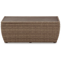 Julia 49 Inch Outdoor Coffee Table, Rectangular, Resin Wicker, Beige Brown - BM313428