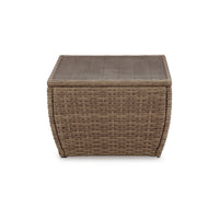 Julia 49 Inch Outdoor Coffee Table, Rectangular, Resin Wicker, Beige Brown - BM313428