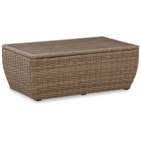 Julia 49 Inch Outdoor Coffee Table, Rectangular, Resin Wicker, Beige Brown - BM313428