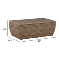 Julia 49 Inch Outdoor Coffee Table, Rectangular, Resin Wicker, Beige Brown - BM313428