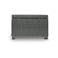 Ellie 50 Inch Outdoor Coffee Table, Lower Shelf, Gray Resin Wicker, Metal - BM313435