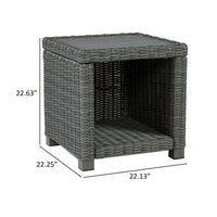 Ellie 23 Inch Outdoor End Table, Lower Shelf, Gray Resin Wicker, Metal - BM313436