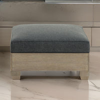 34 Inch Outdoor Ottoman with Cushion, Charcoal Gray Fabric, Brown Wood - BM313437