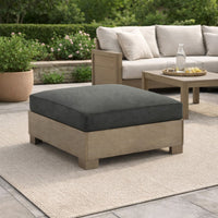 34 Inch Outdoor Ottoman with Cushion, Charcoal Gray Fabric, Brown Wood - BM313437