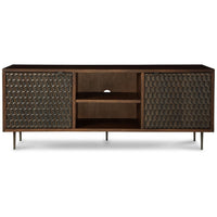 65 Inch Sideboard Cabinet Console, Honeycomb Design, 3 Shelves, Brown Wood - BM313461