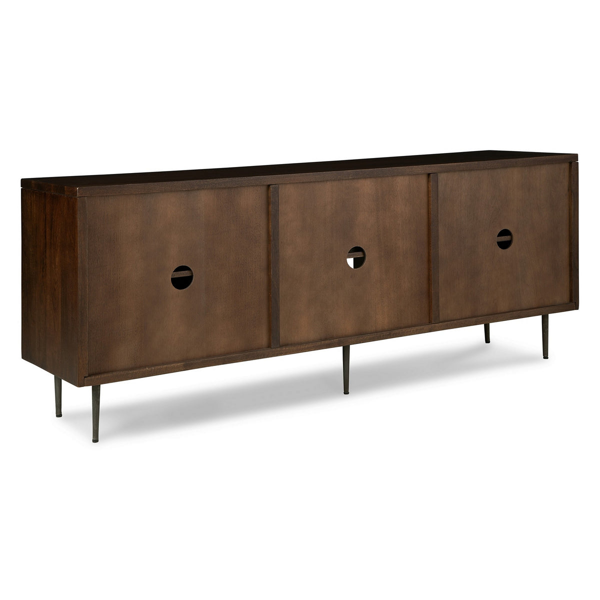 65 Inch Sideboard Cabinet Console, Honeycomb Design, 3 Shelves, Brown Wood - BM313461