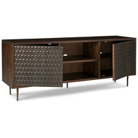 65 Inch Sideboard Cabinet Console, Honeycomb Design, 3 Shelves, Brown Wood - BM313461