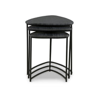 Set of 3 Nesting Accent Tables, Triangular, Marble Top, Metal Base, Black - BM313462