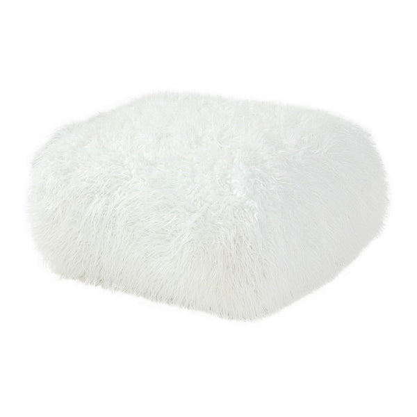 Ammy 27 Inch Square Ottoman, Foam, Modern Soft White Faux Fur Upholstery - BM313475