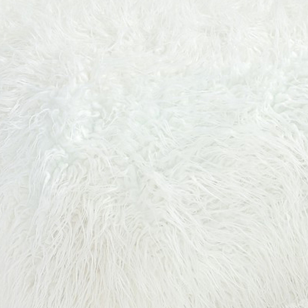 Ammy 27 Inch Square Ottoman, Foam, Modern Soft White Faux Fur Upholstery - BM313475