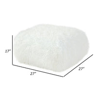 Ammy 27 Inch Square Ottoman, Foam, Modern Soft White Faux Fur Upholstery - BM313475