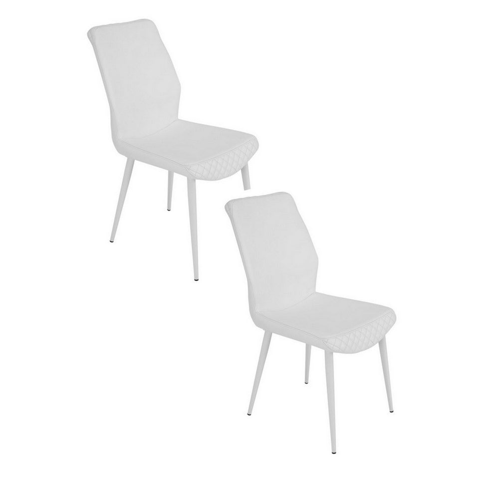 Rura 25 Inch Dining Chair Set of 2, Diamond Quilted White Faux Leather - BM313482