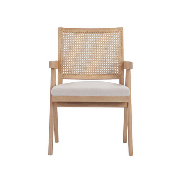 Isha 24 Inch Armchair with Cane Back, Off White Velvet, Brown Wood Frame - BM313483