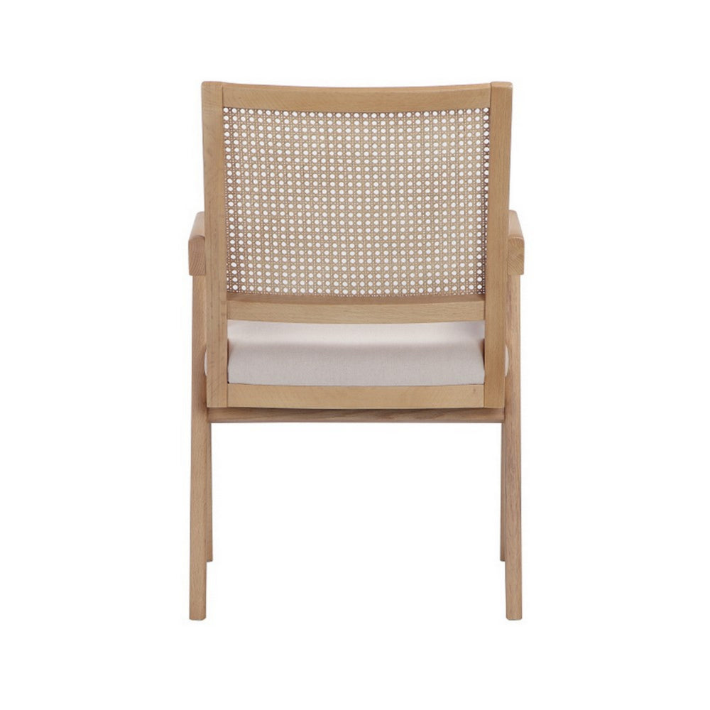 Isha 24 Inch Armchair with Cane Back, Off White Velvet, Brown Wood Frame - BM313483