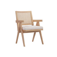 Isha 24 Inch Armchair with Cane Back, Off White Velvet, Brown Wood Frame - BM313483