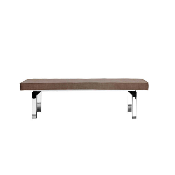 Yoma 65 Inch Bench, Button Tufted Seat, Taupe Brown Fabric, Chrome Legs - BM313485