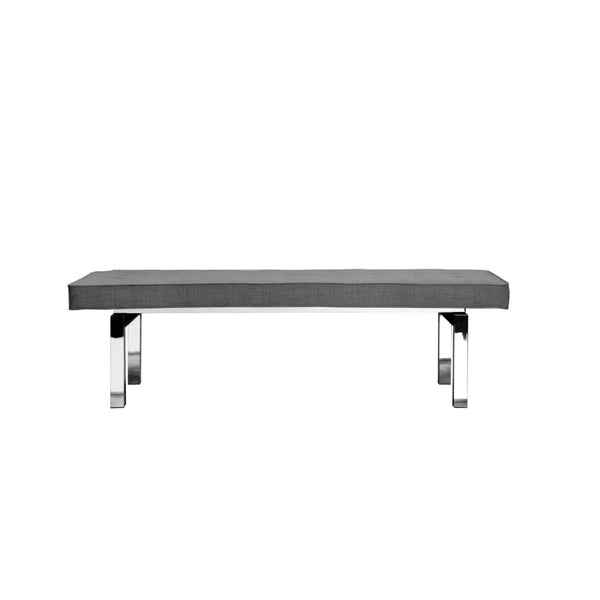 Yoma 65 Inch Bench, Button Tufted Seat, Charcoal Gray Fabric, Chrome Legs - BM313486