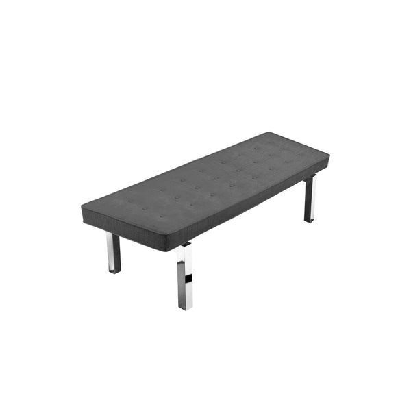 Yoma 65 Inch Bench, Button Tufted Seat, Charcoal Gray Fabric, Chrome Legs - BM313486